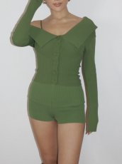 画像10: ［HOUSE OF SUNNY］One Love Off Shoulder Rib Top オフショルダーニットトップ - Pine Green (10)