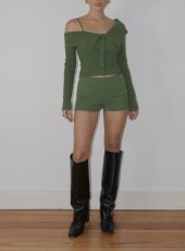 画像13: ［HOUSE OF SUNNY］One Love Off Shoulder Rib Top オフショルダーニットトップ - Pine Green (13)