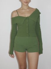 画像9: ［HOUSE OF SUNNY］One Love Off Shoulder Rib Top オフショルダーニットトップ - Pine Green (9)