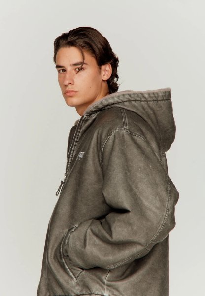 画像13: ［HOUSE OF SUNNY］Vegan Leather Hoodie Jacket  ヴィーガンレザーフーディジャケット - Dark Grey (13)