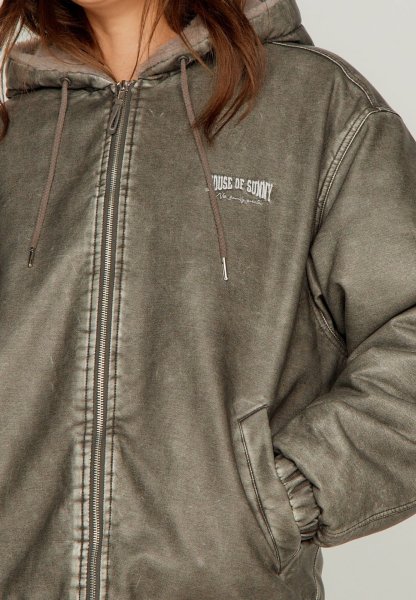 画像6: ［HOUSE OF SUNNY］Vegan Leather Hoodie Jacket  ヴィーガンレザーフーディジャケット - Dark Grey (6)