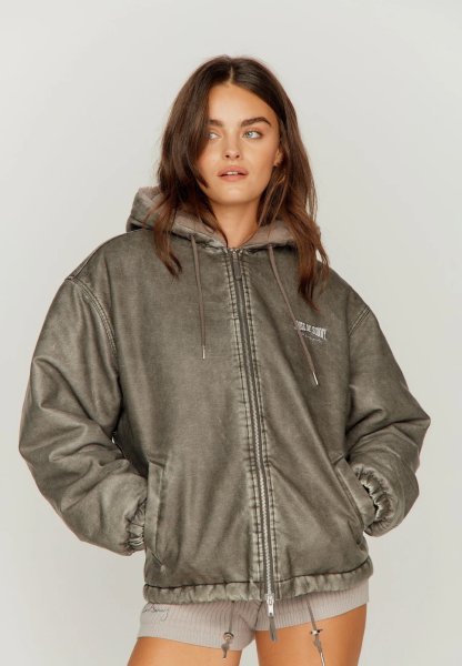 画像3: ［HOUSE OF SUNNY］Vegan Leather Hoodie Jacket  ヴィーガンレザーフーディジャケット - Dark Grey (3)