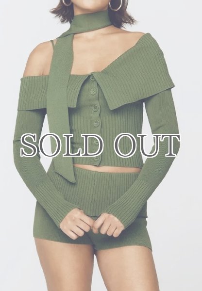 画像2: ［HOUSE OF SUNNY］One Love Off Shoulder Rib Top オフショルダーニットトップ - Pine Green (2)