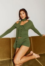 画像5: ［HOUSE OF SUNNY］One Love Off Shoulder Rib Top オフショルダーニットトップ - Pine Green (5)
