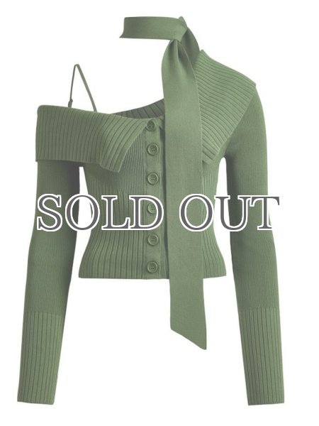 画像1: ［HOUSE OF SUNNY］One Love Off Shoulder Rib Top オフショルダーニットトップ - Pine Green (1)