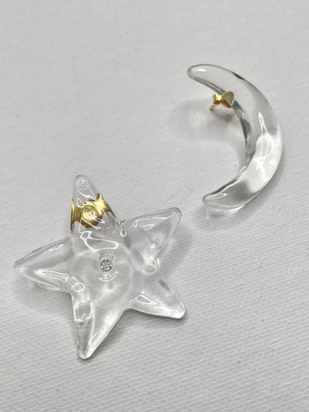 画像1: LEVENS - NIGHT EARRING ガラス製 スター＋ムーンペアピアス (1)