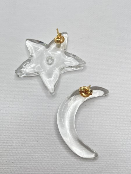 画像4: LEVENS - NIGHT EARRING ガラス製 スター＋ムーンペアピアス (4)