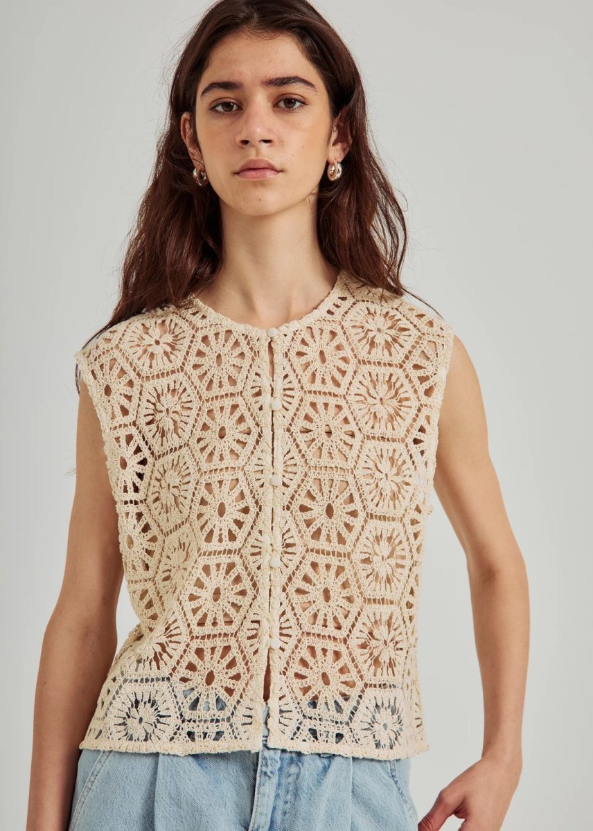 画像1: NORR - Crochet Top クロシェニットジレトップ - Off-White (1)