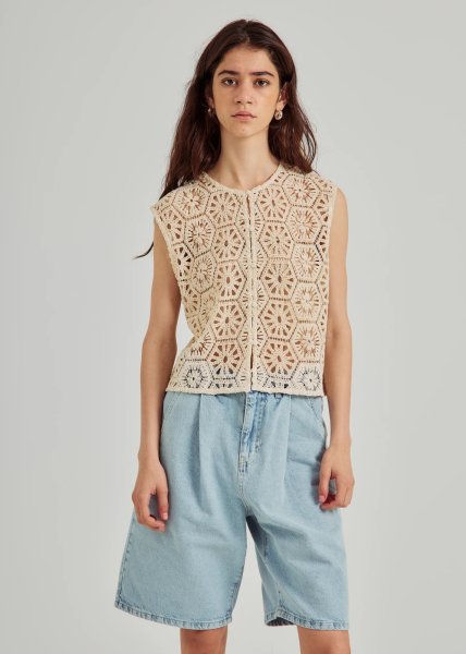 画像2: NORR - Crochet Top クロシェニットジレトップ - Off-White (2)