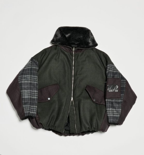 画像9: ［RAVE REVIEW］BILLIE BOMBER JACKET - DARK GREEN x GREY CHECK (9)