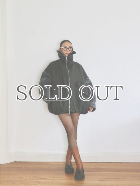 画像4: ［RAVE REVIEW］BILLIE BOMBER JACKET - DARK GREEN x GREY CHECK (4)