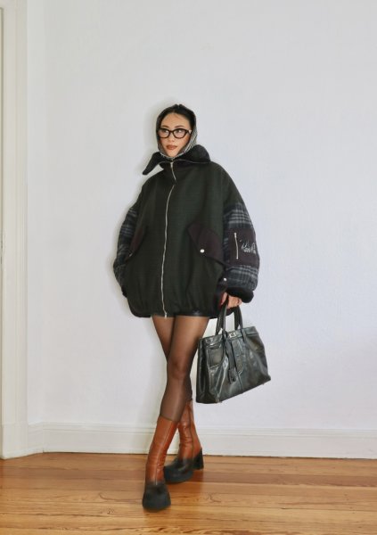 画像8: ［RAVE REVIEW］BILLIE BOMBER JACKET - DARK GREEN x GREY CHECK (8)