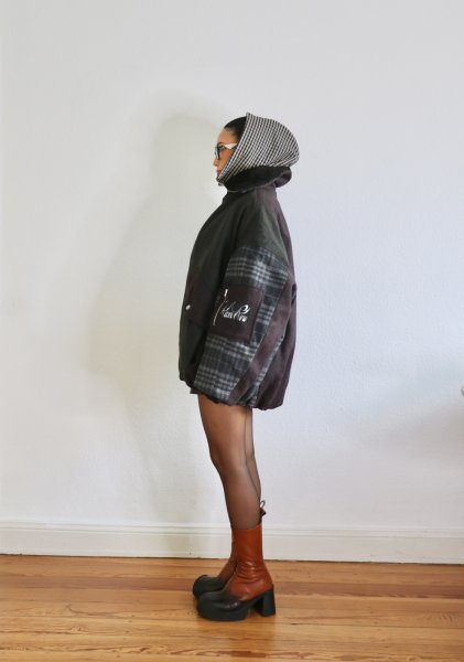 画像5: ［RAVE REVIEW］BILLIE BOMBER JACKET - DARK GREEN x GREY CHECK (5)