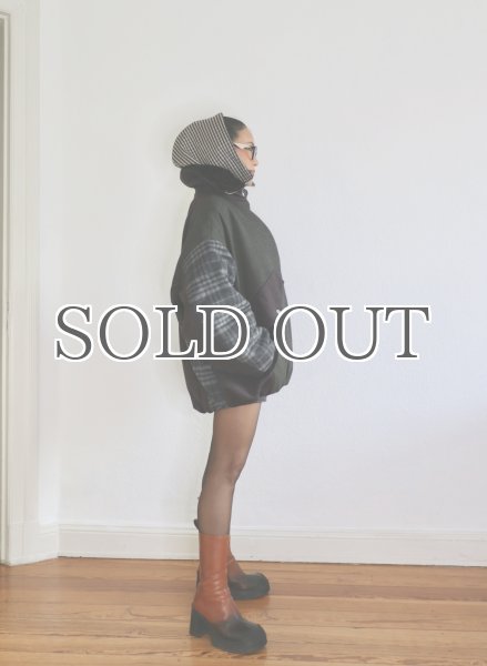 画像6: ［RAVE REVIEW］BILLIE BOMBER JACKET - DARK GREEN x GREY CHECK (6)