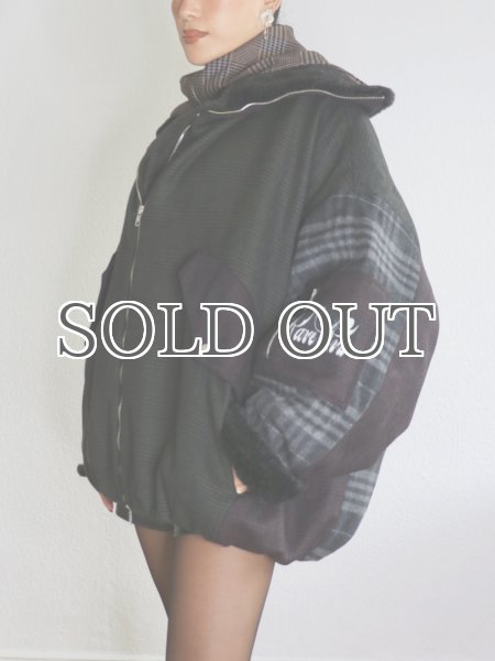 画像3: ［RAVE REVIEW］BILLIE BOMBER JACKET - DARK GREEN x GREY CHECK (3)