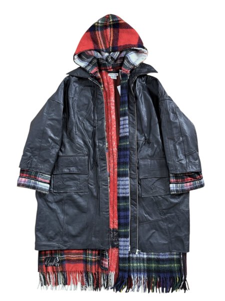 画像9: ［RAVE REVIEW］MARGARET OVER SIZED LEATHER DOUBLE COAT - BLACK / RED (9)