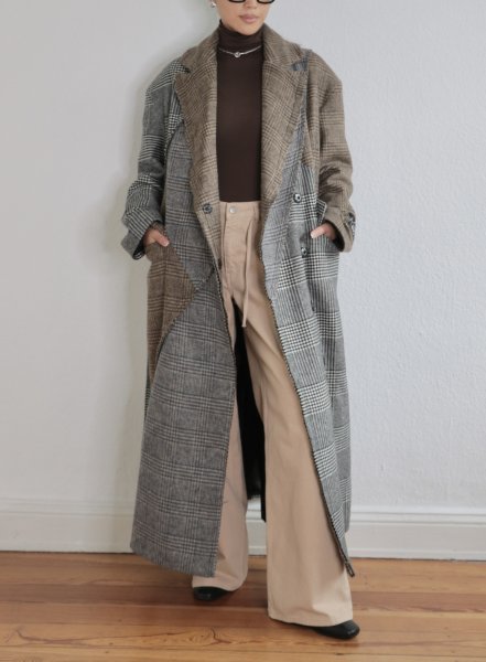 画像9: ［RAVE REVIEW］VICKY DOUBLE BREASTED COAT - BROWN x GREY CHECK (9)