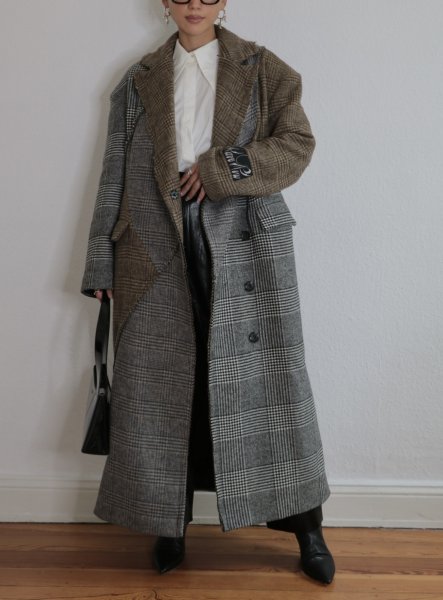 画像6: ［RAVE REVIEW］VICKY DOUBLE BREASTED COAT - BROWN x GREY CHECK (6)