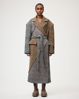 RAVE REVIEW］VICKY DOUBLE BREASTED COAT - BROWN x GREY CHECK