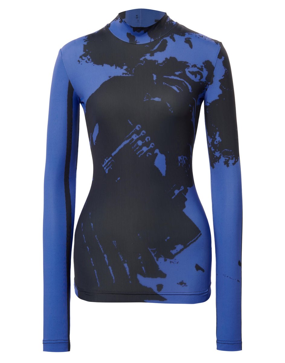 画像1: 【RED SEPTEMBER】FORM-FITTING LONG SLEEVE TOP／ハイネックプリントロングスリーブトップ［BLUE x BLACK］ (1)