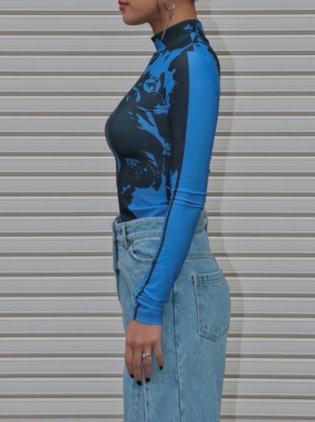 画像9: 50%OFF【RED SEPTEMBER】FORM-FITTING LONG SLEEVE TOP／ハイネックプリントロングスリーブトップ［BLUE x BLACK］ (9)