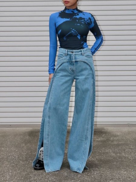 画像11: 50%OFF【RED SEPTEMBER】FORM-FITTING LONG SLEEVE TOP／ハイネックプリントロングスリーブトップ［BLUE x BLACK］ (11)