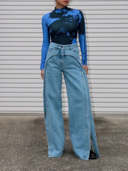 画像10: 50%OFF【RED SEPTEMBER】FORM-FITTING LONG SLEEVE TOP／ハイネックプリントロングスリーブトップ［BLUE x BLACK］ (10)