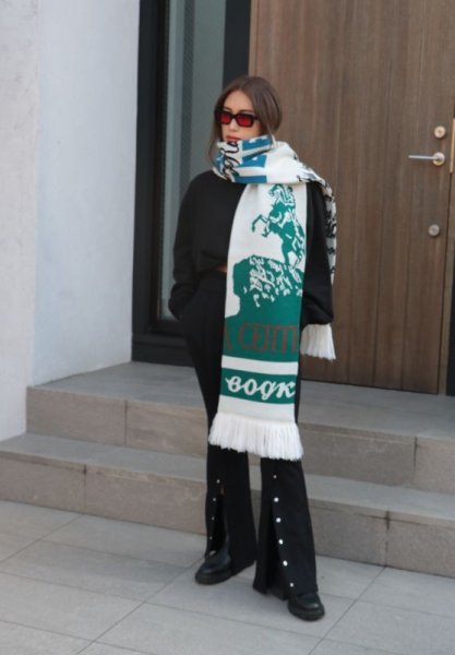 画像9: 50%OFF【RED SEPTEMBER】JACGUARD SCARF WITH FRINGED END／フリンジエンドニットスカーフ［MULTI］ (9)