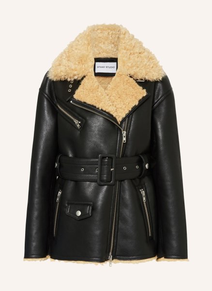 画像1: STAND STUDIO - Wilma Jacket フェイクレザージャケット- Black/Light Caramel (1)