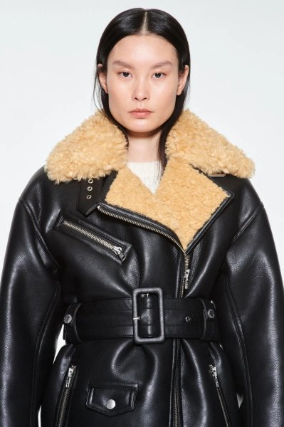 画像2: STAND STUDIO - Wilma Jacket フェイクレザージャケット- Black/Light Caramel (2)