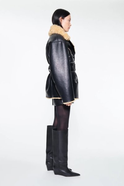 画像4: STAND STUDIO - Wilma Jacket フェイクレザージャケット- Black/Light Caramel (4)