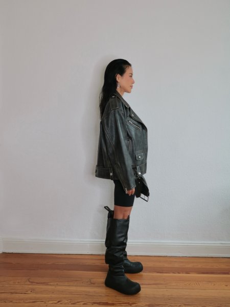 画像8: 【Pre-Order】［STAND STUDIO］Isobelle Biker Leather Jacket バイカーレザージャケット - Worn Black (8)