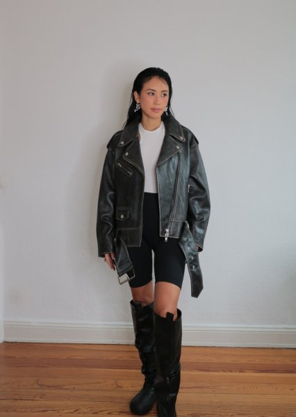 画像7: 【Pre-Order】［STAND STUDIO］Isobelle Biker Leather Jacket バイカーレザージャケット - Worn Black (7)