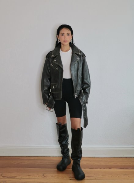 画像9: 【Pre-Order】［STAND STUDIO］Isobelle Biker Leather Jacket バイカーレザージャケット - Worn Black (9)