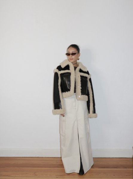 画像7: 【40%OFF】［STAND STUDIO］Edith Jacket  プードルボアトリム クロップジャケット- Black/Natural (7)