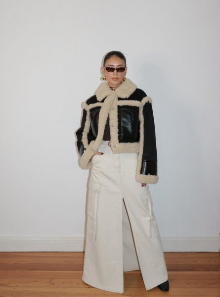 画像8: 【40%OFF】［STAND STUDIO］Edith Jacket  プードルボアトリム クロップジャケット- Black/Natural (8)