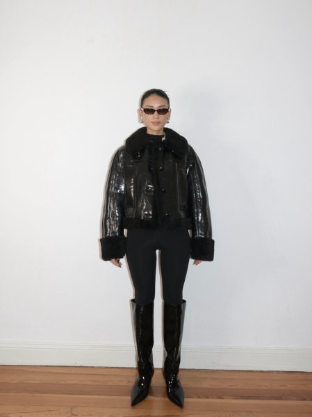 画像4: ［STAND STUDIO］Aby Grossy Faux Shearling Jacket グロッシーシアリングジャケット - Black (4)