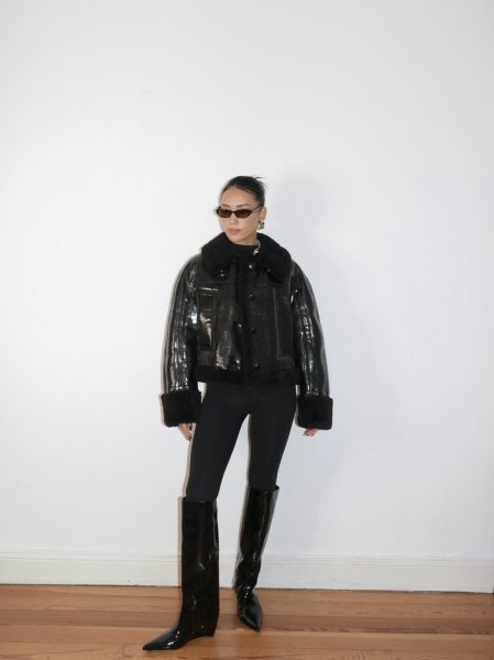 画像8: ［STAND STUDIO］Aby Grossy Faux Shearling Jacket グロッシーシアリングジャケット - Black (8)