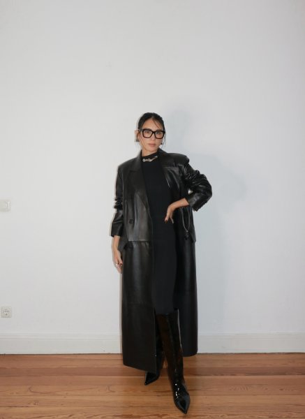 画像9: ［STAND STUDIO］Selene Leather Coat ラムレザーロングコート - Black (9)