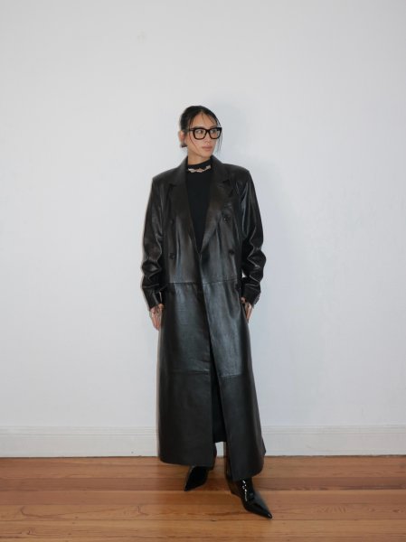 画像8: ［STAND STUDIO］Selene Leather Coat ラムレザーロングコート - Black (8)
