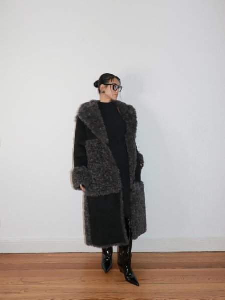 画像10: ［STAND STUDIO］Becky Coat  フェイシアリングコート - Black/Grey (10)