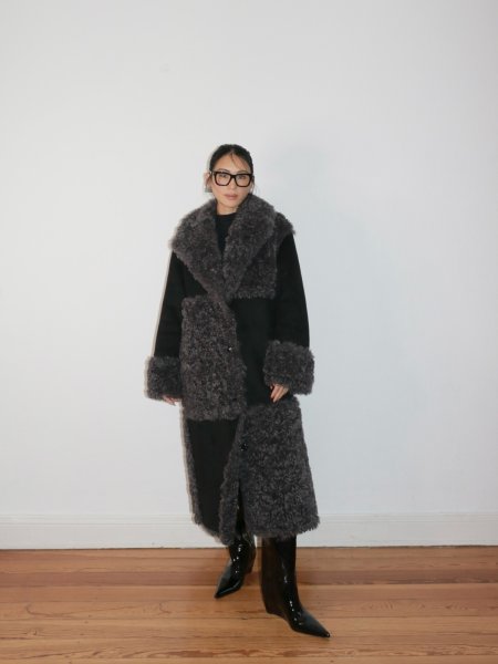画像8: ［STAND STUDIO］Becky Coat  フェイシアリングコート - Black/Grey (8)