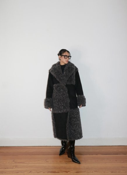 画像13: ［STAND STUDIO］Becky Coat  フェイシアリングコート - Black/Grey (13)