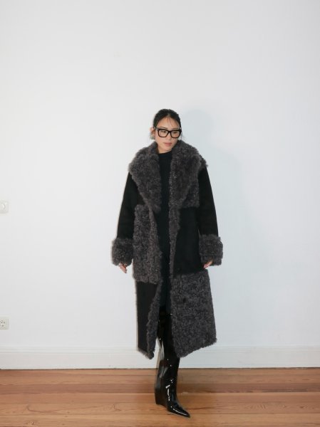 画像12: ［STAND STUDIO］Becky Coat  フェイシアリングコート - Black/Grey (12)