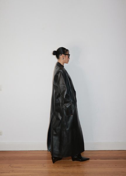 画像10: ［STAND STUDIO］Selene Leather Coat ラムレザーロングコート - Black (10)