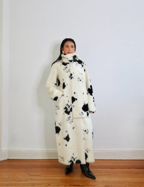 画像7: ［STAND STUDIO］Palmer Faux Cow Fur Coat カウハイド エコファーコート - Off White/Black (7)