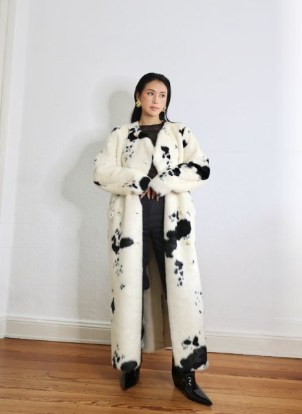 画像9: ［STAND STUDIO］Palmer Faux Cow Fur Coat カウハイド エコファーコート - Off White/Black (9)