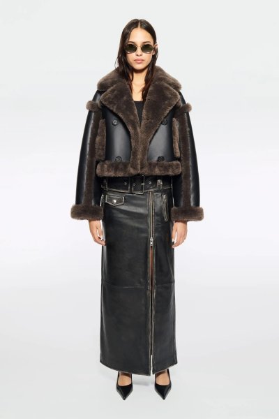 画像3: ［STAND STUDIO］Kristy Faux Shearling Jacket クロップドフェイクシアリングジャケット - Black/Dark Brown (3)