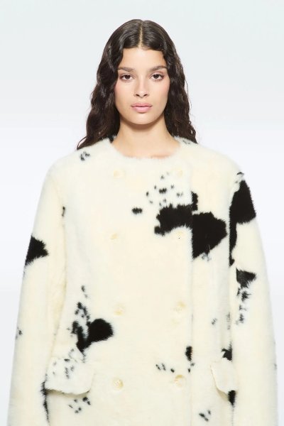 画像5: ［STAND STUDIO］Palmer Faux Cow Fur Coat カウハイド エコファーコート - Off White/Black (5)