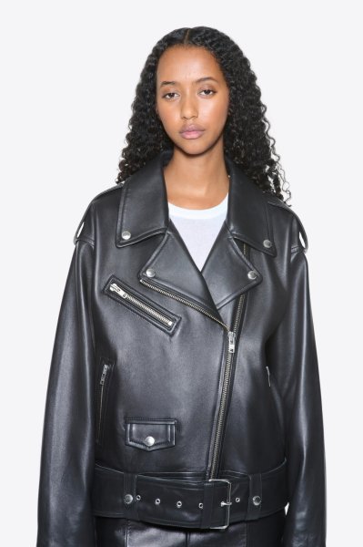 画像2: 【Pre-Order】［STAND STUDIO］ Isobelle Biker Leather Jacket バイカーレザージャケット - Black (2)